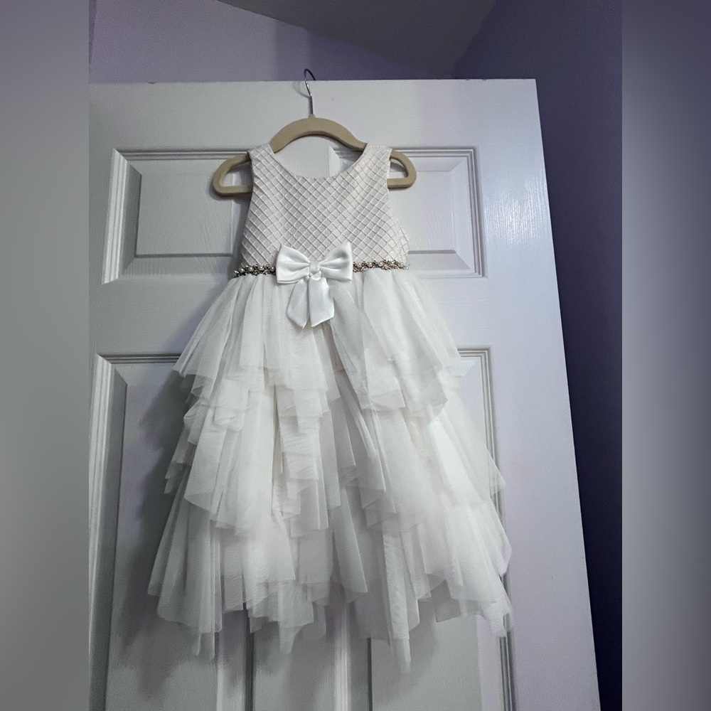 American Princess White Layered Dress with Bow